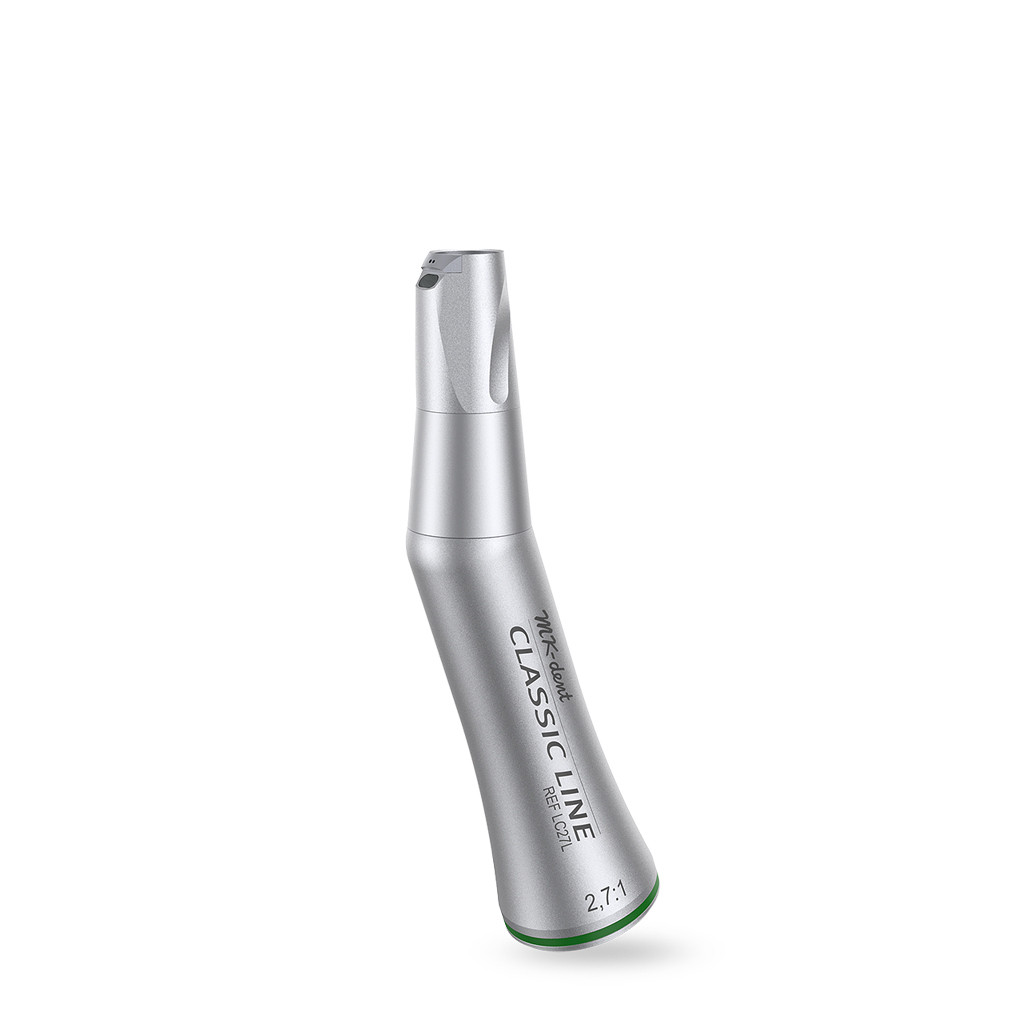 Das Produkt MK-dent Classic Line Winkelstückunterteil LC27L, Licht, 2,7:1 Übertragung,  grünes Winkelstückunterteil, ISO-Anschluss aus dem Global-dent online shop. 