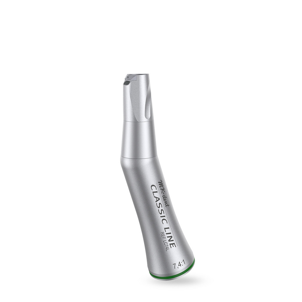 Das Produkt MK-dent Classic Line Winkelstückunterteil LC74L, Licht, 7,4:1 Übertragung, grünes Winkelstückunterteil, ISO-Anschluss aus dem Global-dent online shop. 