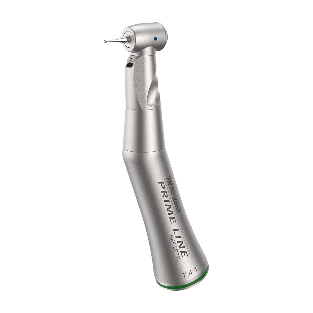 Das Produkt MK-dent Prime Line Winkelstück LP74L, Licht, 7,4:1 Übertragung,  grünes Winkelstück, ISO-Anschluss aus dem Global-dent online shop. 