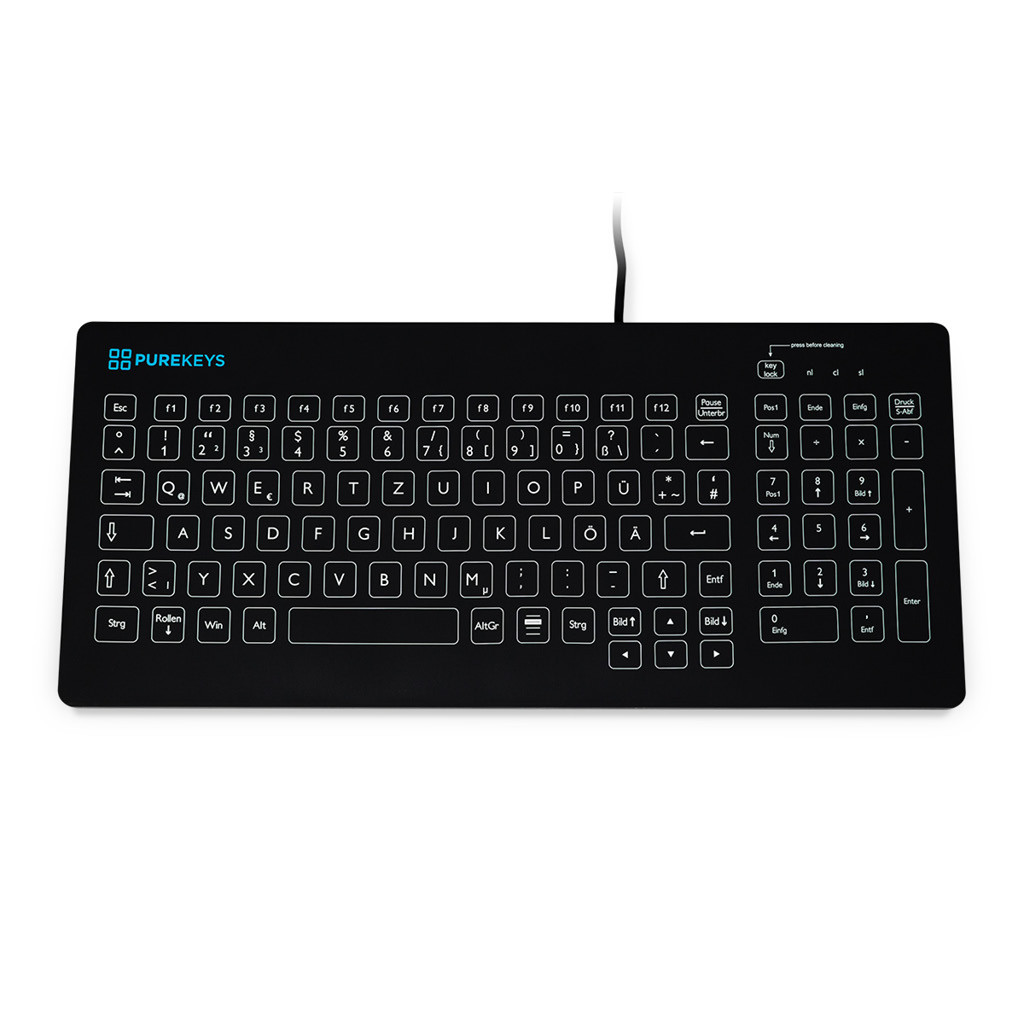 Das Produkt PUREKEYS Medizinische Tastatur Kompakt, IP 66-Schwarz-Kabel 40004902 aus dem Global-dent online shop. 