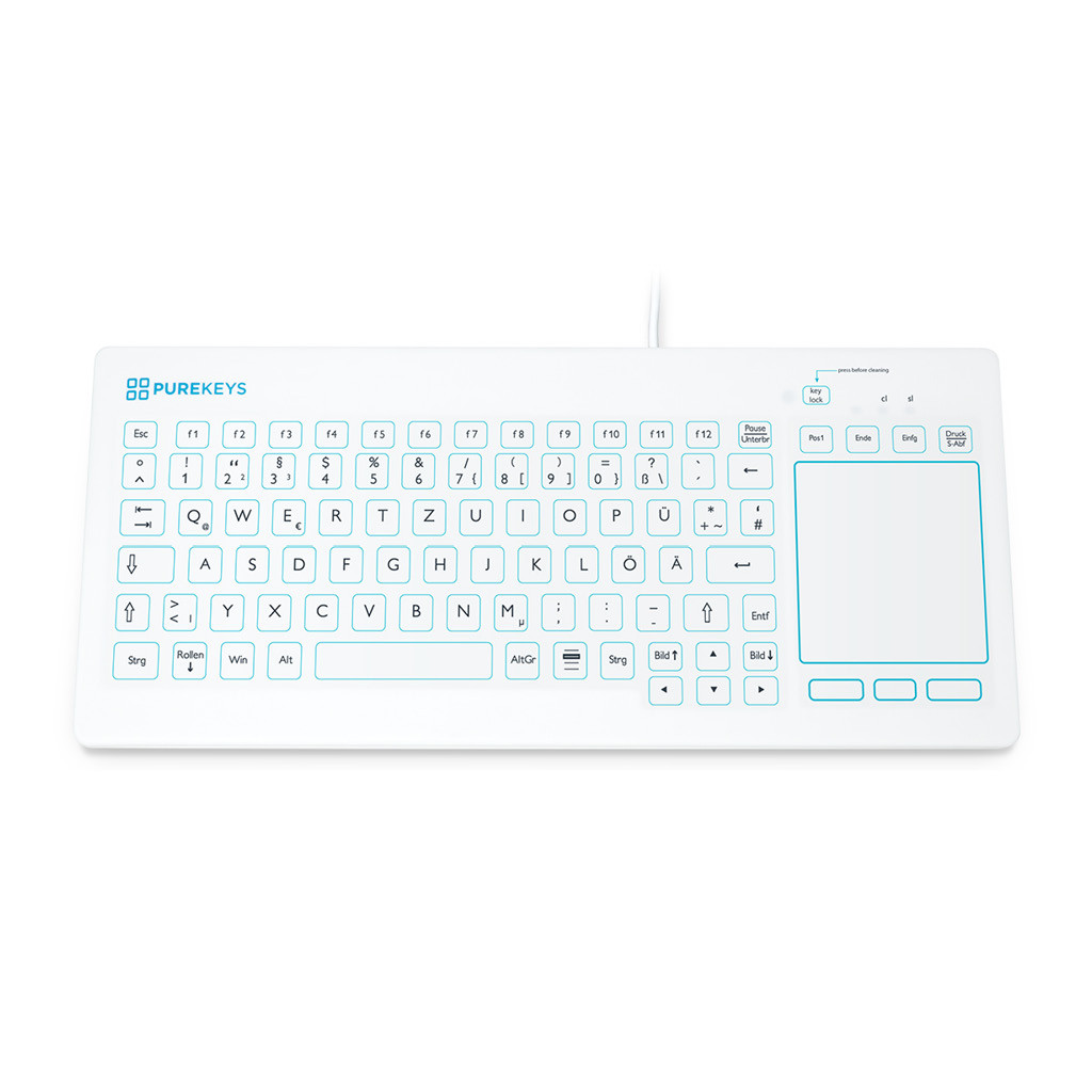 Das Produkt PUREKEYS Medizinische Tastatur Kompakt mit Touchpad, IP66 40104900 aus dem Global-dent online shop. 